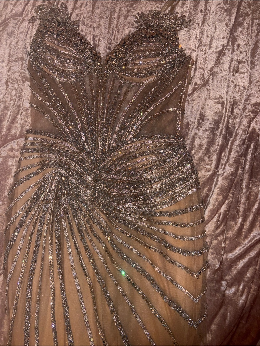 Strapless Beaded Evening Gown - Nude with Silver Sparkle - Picture 3 of 3